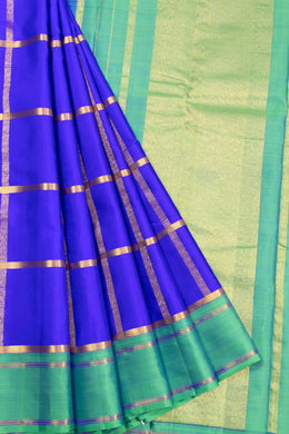 MS Blue Checked Kanjivaram Silk Saree 10070668