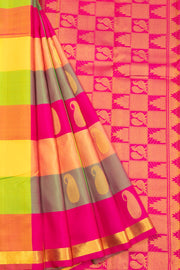 Multicolour Handloom Paalum Pazhamum Checks Kanjivaram Silk Saree 1007…