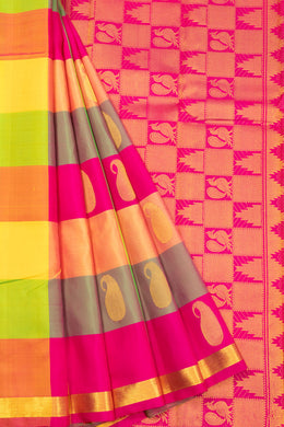 Multicolour Handloom Paalum Pazhamum Checks Kanjivaram Silk Saree 1007…