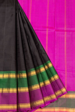 Black Handloom Kanjivaram Soft Silk Saree