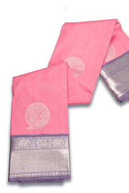 Peach Silver Zari Kanjivaram Saree 10074770