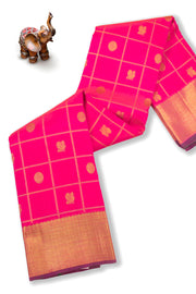 Deep Carmine Pink Bridal Kanjivaram Silk Saree with Check Design 10075536