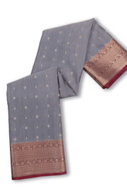  Solid Gray Kanjivaram Vegan Silk Saree 10075589