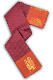 Burgundy Kanjivaram Silk Saree with Checks Design 10075638