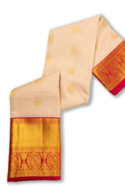 Cream Kanjivaram Pure Silk Saree with Contrast Pallu 10074822