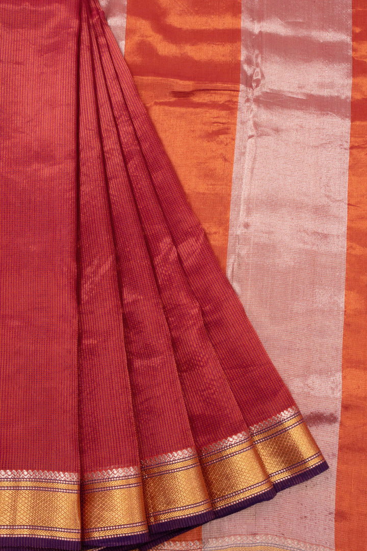Red - Maheshwari Silk Cotton Handloom Fabric