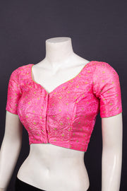 Candy Orchid Pink Banarasi Silk Blouse with Floral Motif 10076605