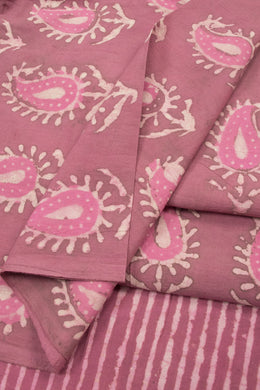 Pink Dabu Printed Cotton Salwar Suit Material  - Avishya