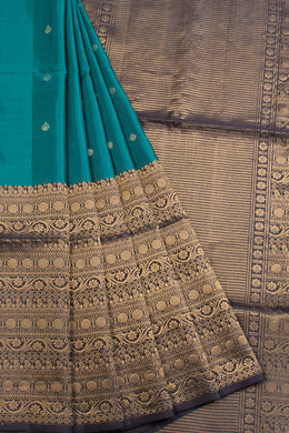 Dark Teal Blue Kanjivaram Soft Silk Saree 10069226 - Avishya