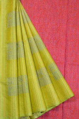 Lime Green Handloom Kanjivaram Silk Saree 