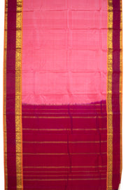 Blush Rose Pink Kanjivaram Pure Silk Saree With Stripes Design And Thandavalam Border 10076773