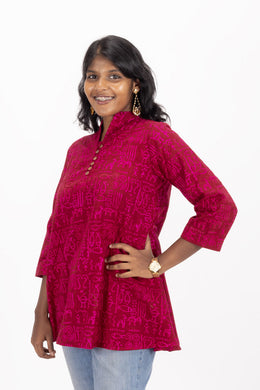 Pink Jahota Hand block Printed Cotton Kurti 10072398