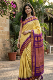 Green Handloom Gadwal Kuttu Cotton Saree With Silk Zari Border 10077069