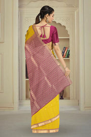 Yellow Kanjivaram Vegan Silk Saree 10076029