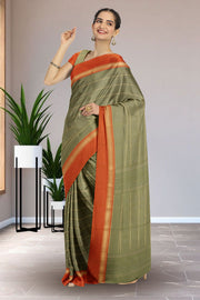 Green Art Silk Kanjivaram Saree With Stripes Design 10076330