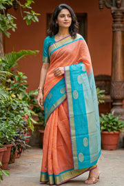 Peach Gadwal Kuttu Silk Saree 10077058
