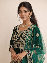 Green & Black Velvet Embroidered Lehenga 10076881