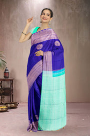 Navy Blue Handloom Pure Zari Kanjivaram Saree 10062336