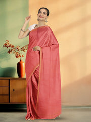Peach Orange Solid Style Kota Cotton Saree with Contrast Blouse 10074188