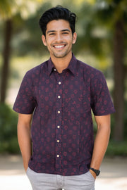 Indigo Handblock Print Pre-Washed Pure Cotton Crop Shirt 10074626