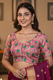 Pink Banarasi Organza Blouse with Floral Motif 10076216