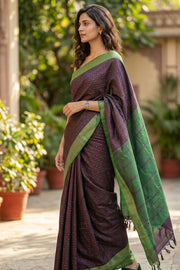 Brown Kanjivaram Vegan Silk Saree With Checks Design 10076316