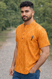 Ikat Cotton Men's Short Kurta With Slim-Fit Design & Front Pocket 10076949