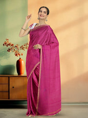 Magenta Pink Solid Style Kota Cotton Saree with Contrast Blouse 10074190