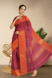 Burgundy Kanjivaram Silk Saree with Checks Design 10075638