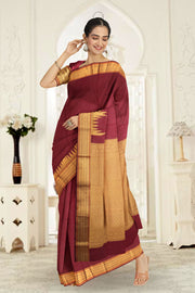 Prune Red Monotone Kanjivaram Silk Saree 10075649