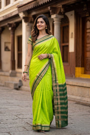 Parrot Green Semi Mysore Crepe Silk Saree 10077798