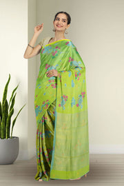Green Chanderi Printed Silk Cotton Saree 10075367