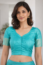 Teal Blue Kanjivaram Soft Silk Blouse 10076980