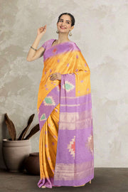 Kanjivaram Vegan Viscose Silk Bee Yellow Color Jute Style Finish 10075598