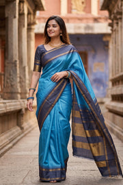 Blue Korvai Kanjivaram Silk Saree with Thandavalam Border 10077924