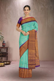 Green Gadwal Kuttu Silk Saree 10075421