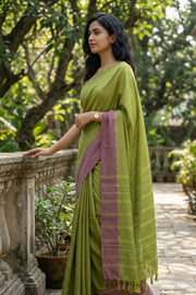 Green Kanjivaram Vegan Silk Saree with Color Block Design 10075556