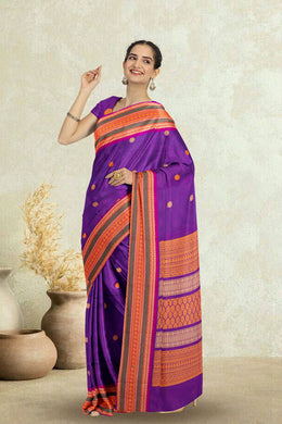 Purple Handloom Chettinad Cotton Saree 10075067