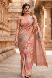 Pastel Pink Kanjivaram Pure Silk Saree with Silver Zari 10077905