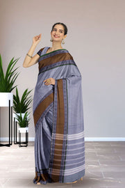 Grey Handloom Chettinad Cotton Saree Without Blouse 10075153