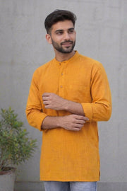 Yellow Full Sleeve Slub Cotton Solid Style Men's Kurta 10074415