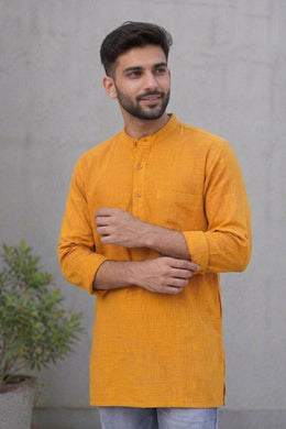 Yellow Full Sleeve Slub Cotton Solid Style Men's Kurta 10074415