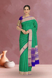 Peacock Green With Blue Mysore Crepe Silk Saree 10064312