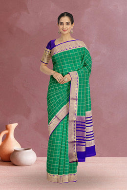 Peacock Green With Blue Mysore Crepe Silk Saree 10064312