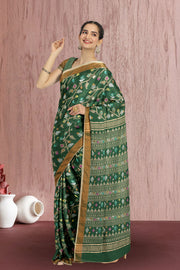 Green Bengal Handwoven Jamdani Style Cotton Saree 10075354