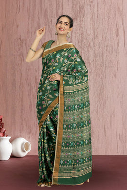 Green Bengal Handwoven Jamdani Style Cotton Saree 10075354