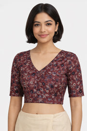 Brown Hand Block Jahota Printed Cotton Blouse 10075016