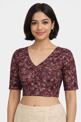 Brown Hand Block Jahota Printed Cotton Blouse 10075016