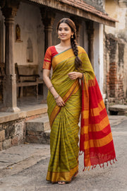 Green Kanchi Silk Cotton Saree 10078093
