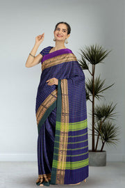 Blue Handloom Chettinad Cotton Saree Without Blouse 10075062